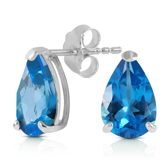 14K. SOLID GOLD STUD EARRING WITH NATURAL BLUE TOPAZ (White Gold) - Picture 2 of 3